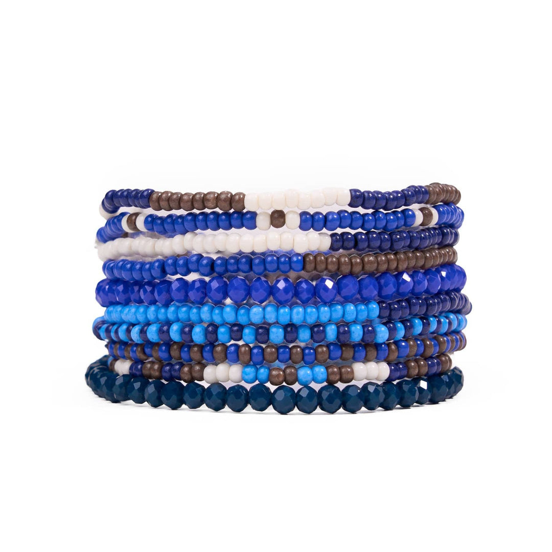Sage Beaded 10 Strand Stretch Bracelets Brown + Blue