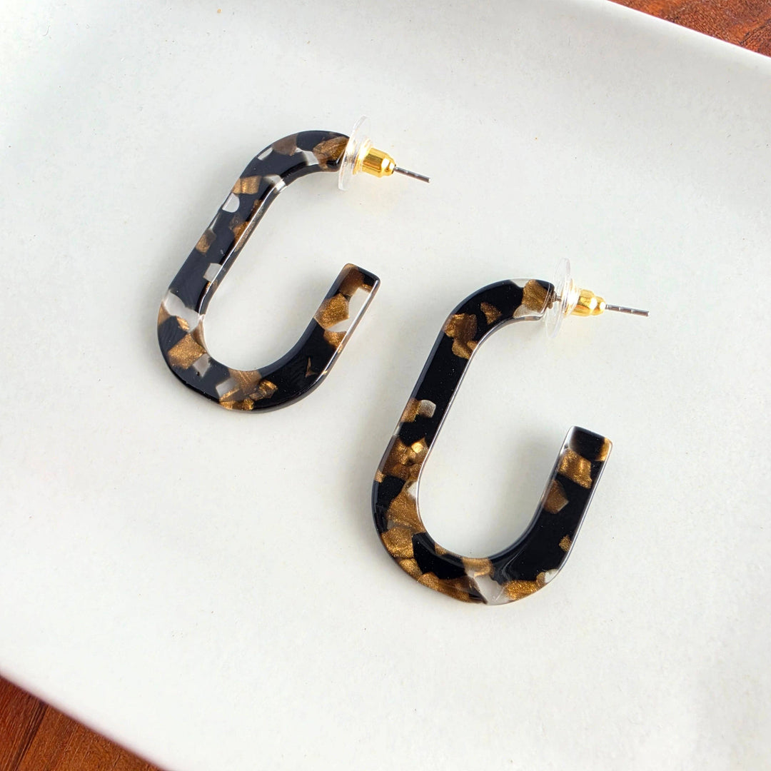 Jenna Hoop Earrings - Black & Bronze