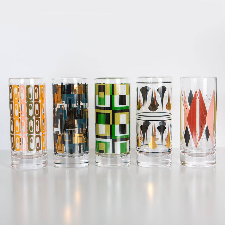Blue and Gold Mid Century Highball Vintage Cocktail Glass