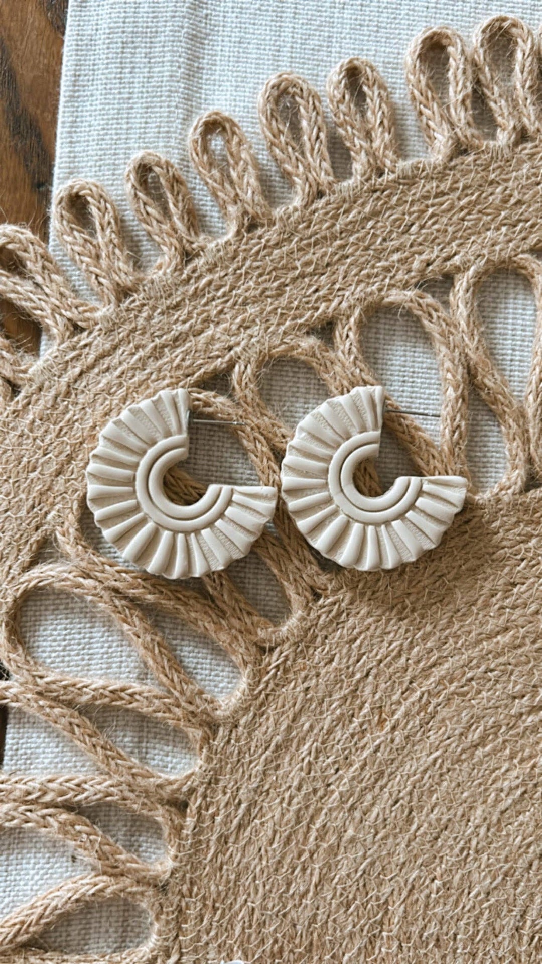 Cream Macrame Huggies