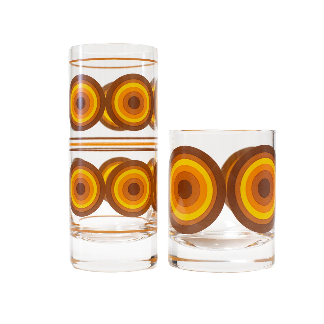 Orange and Brown 70's Retro Circle Whiskey Cocktail Glass