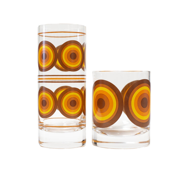 Orange and Brown 70's Retro Circle Whiskey Cocktail Glass