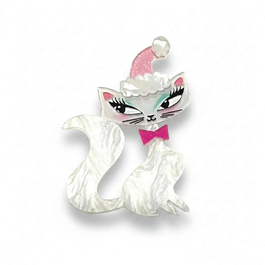 Swanky Pinkmas Kitty Brooch