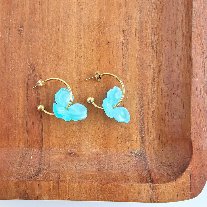 Magnolia Hoop Earrings - Aqua