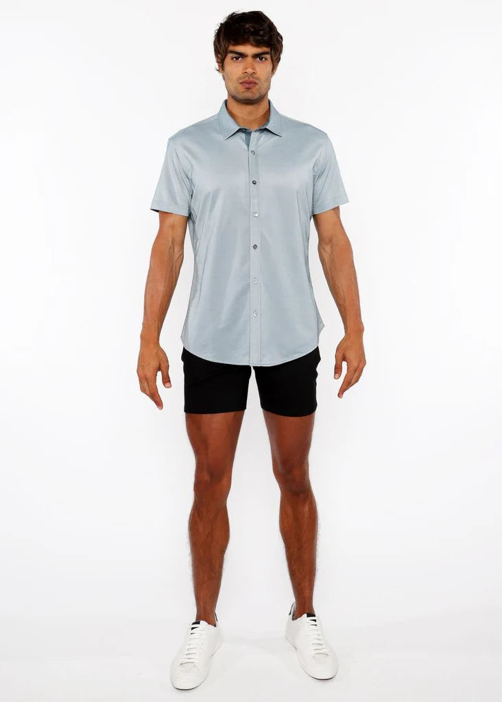 Mariner Green Solid Stretch Jersey Knit Short Sleeve Shirt W/Contrast Placket St-963-04