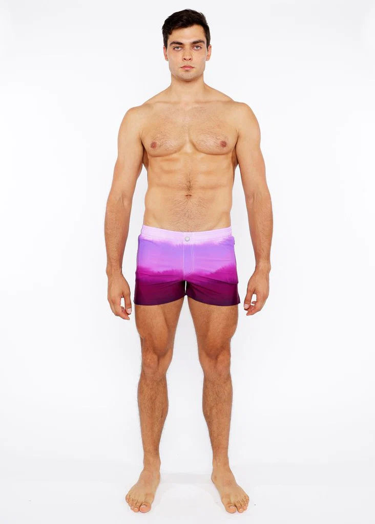 Fuchsia Gradient Printed Swim Short W/Mesh Brief Lining St-8024-05