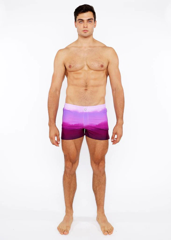 Fuchsia Gradient Printed Swim Short W/Mesh Brief Lining St-8024-05