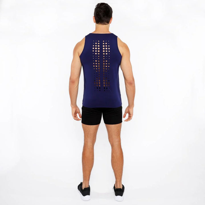 Navy Circle Spine Laser Cut Stretch Jersey Tank Top St-20050