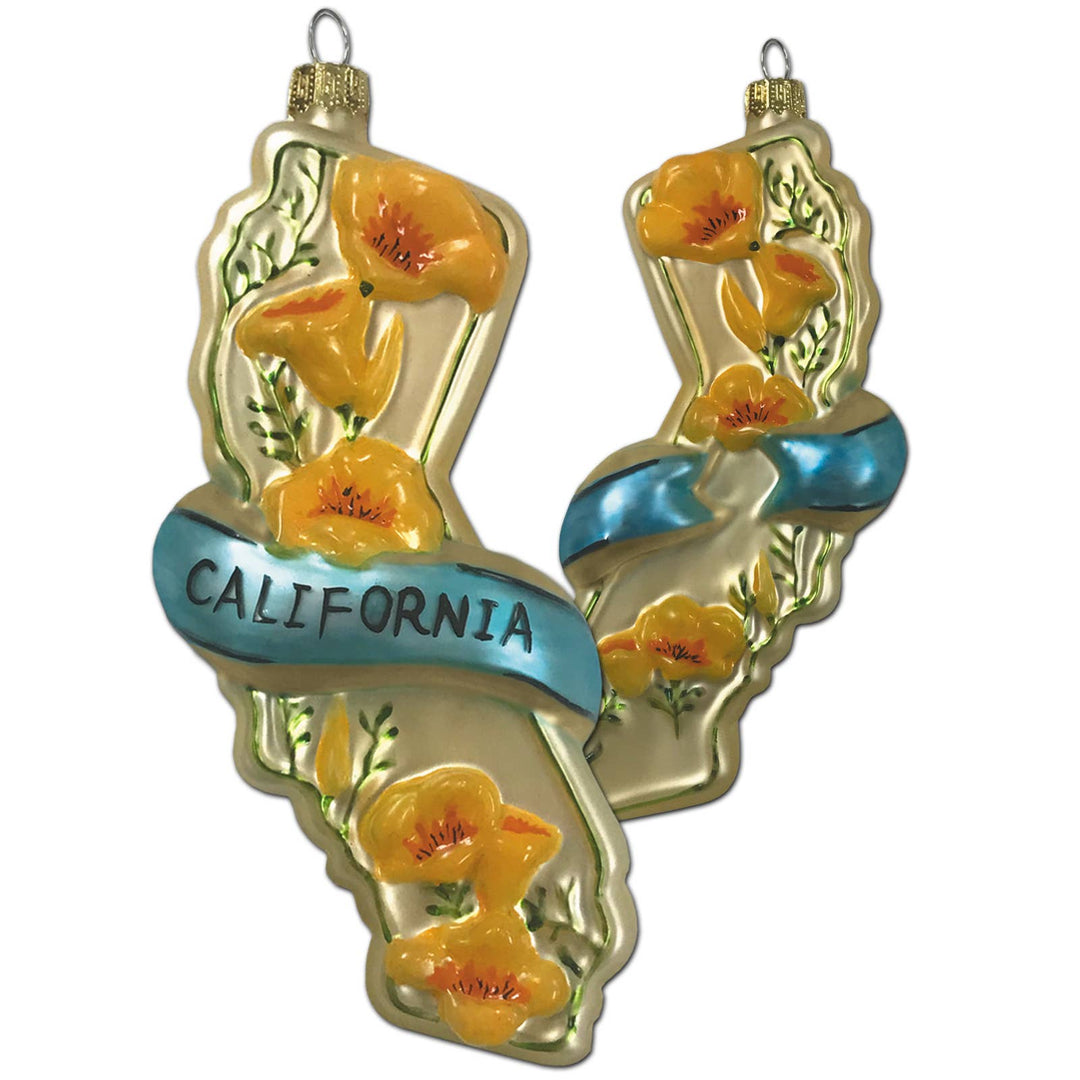 State of CA with Poppies Ornament
