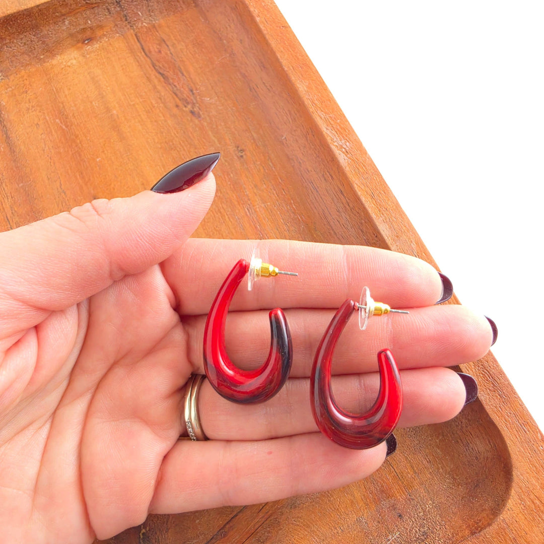 Julie Hoop Earrings- Crimson Red