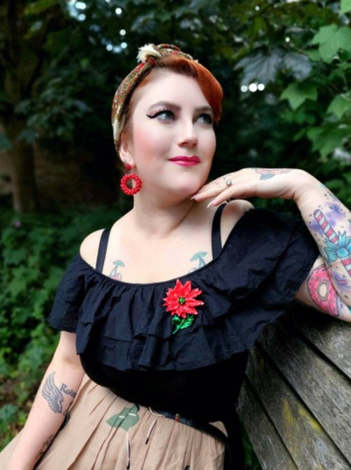Enamel Poinsettia Statement Brooch