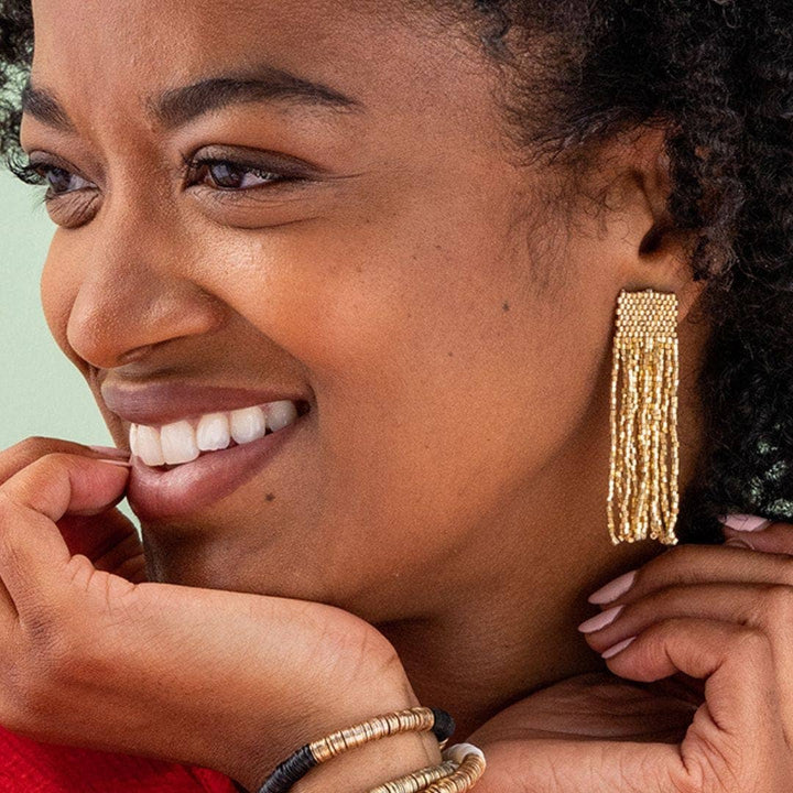 Marilyn Solid Beaded Fringe Earring Gold