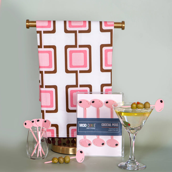 Retro Square Pink Mid Century Modern Bar Kitchen Tea Towel