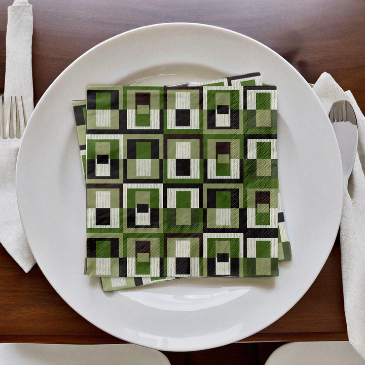 Green Square Mid century Holiday Cocktail Beverage Napkin