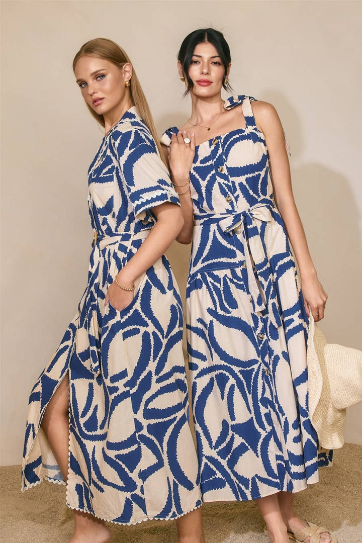 Tide and Seek Button Down Midi Dress Set Sail
