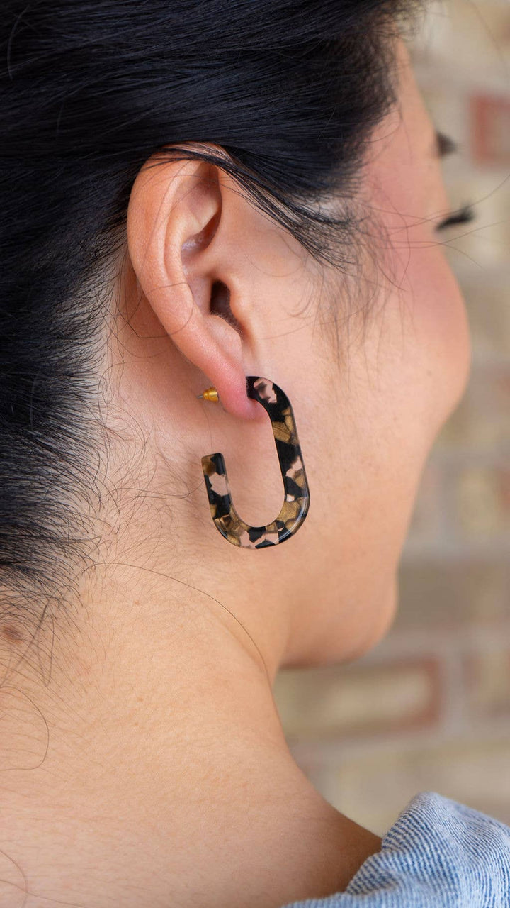 Jenna Hoop Earrings - Black & Bronze