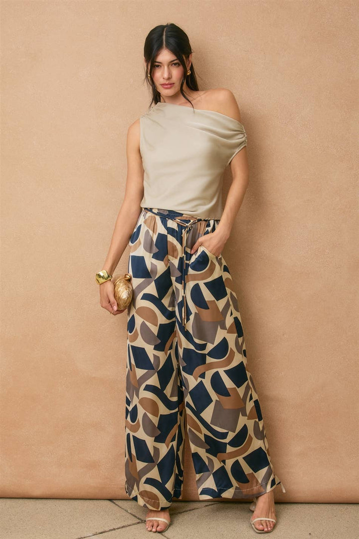 Geometric Looped Belt Pants