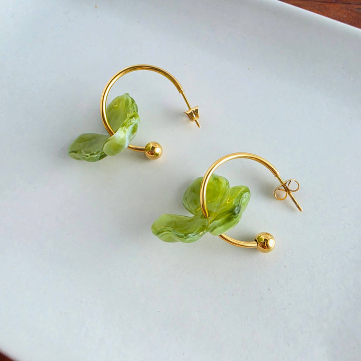 Magnolia Hoop Earrings - Olive Green