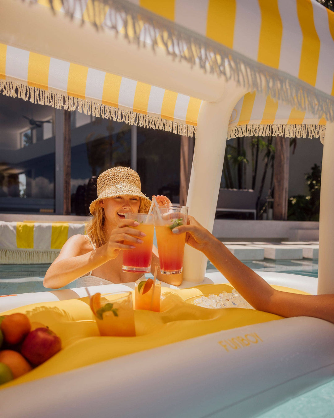 Floating Cabana Bar Yellow Stripes