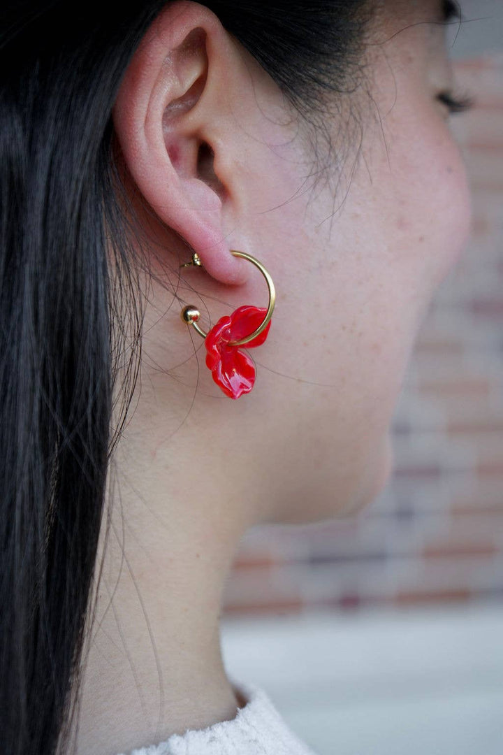 Magnolia Hoop Earrings - Poppy Red