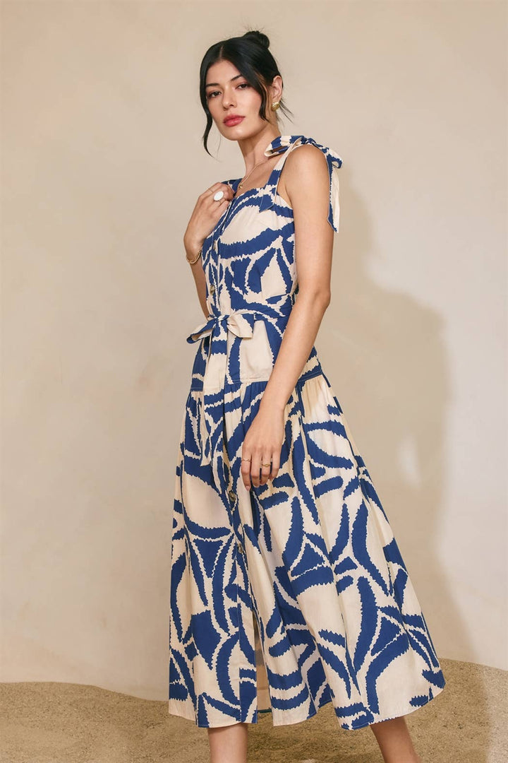 Tide and Seek Button Down Midi Dress Set Sail