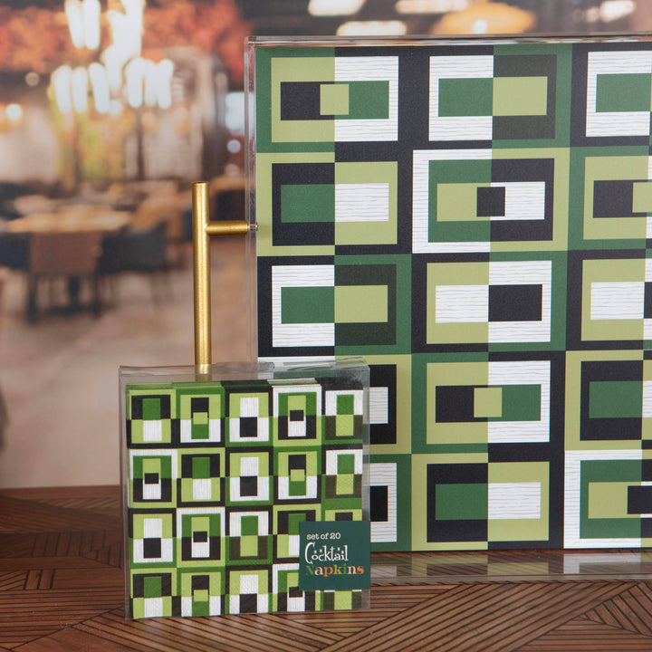 Green Square Mid century Holiday Cocktail Beverage Napkin