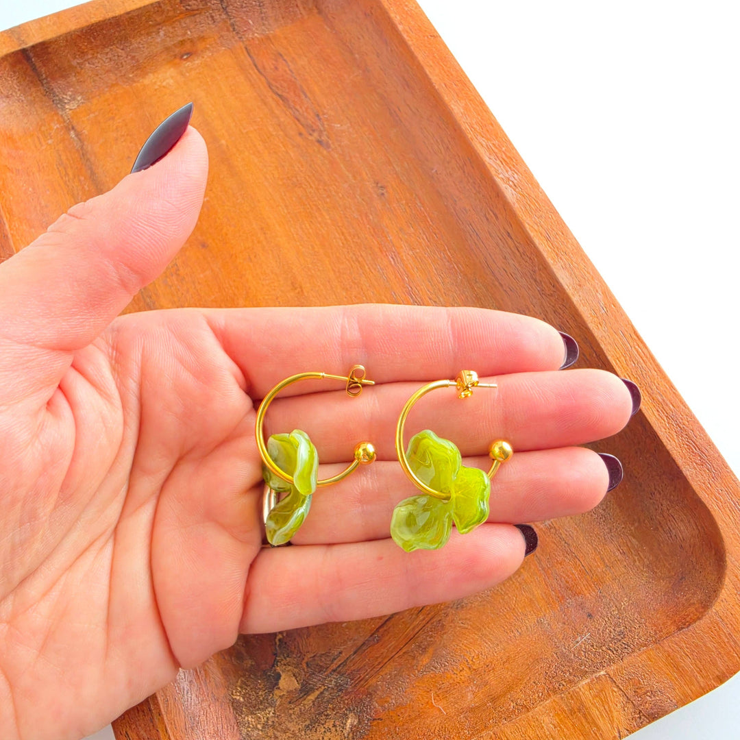 Magnolia Hoop Earrings - Olive Green