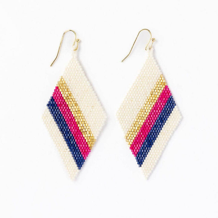 Frida Diagonal Uniform Stripe Beaded Earrings Navy Hot Pink