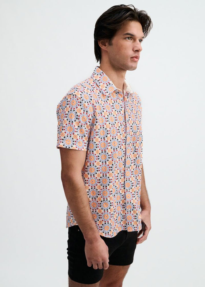 Cayenne/Thistle Medallions Printed Open Knit Stretch Short Sleeve Shirt St-48075