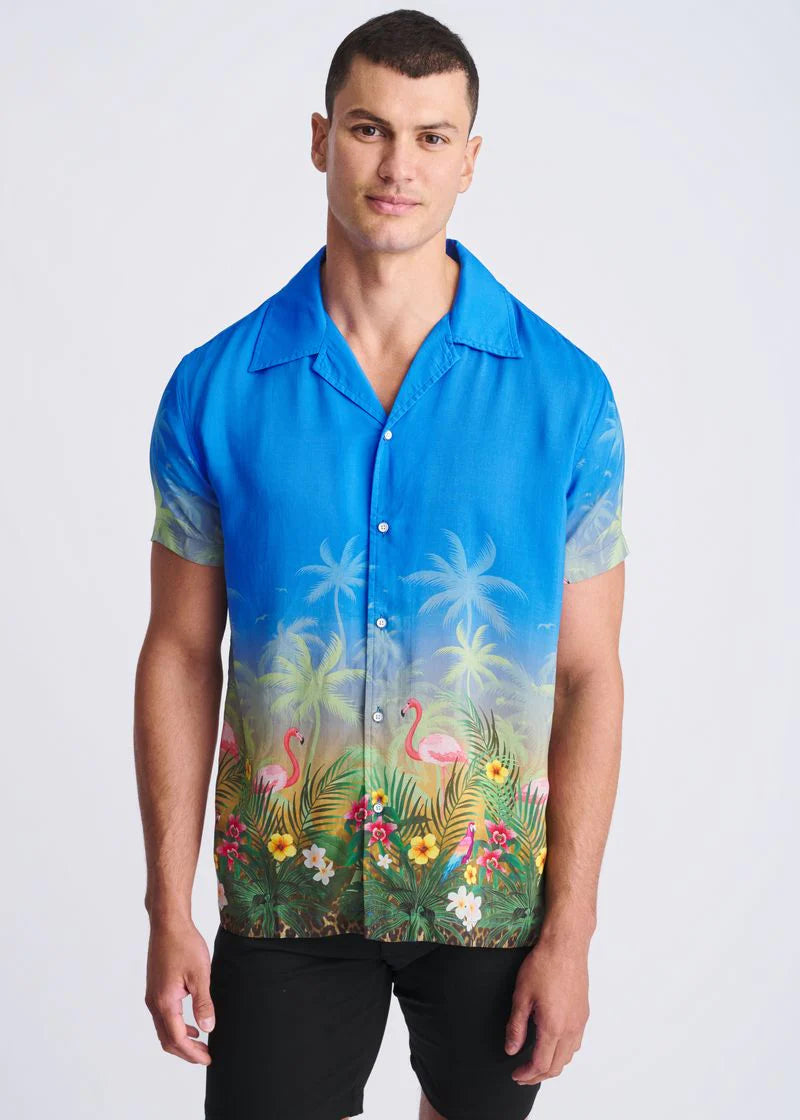 Cobalt/Flamingo Tropics Printed Modal Short Sleeve Border Shirt PM-49028