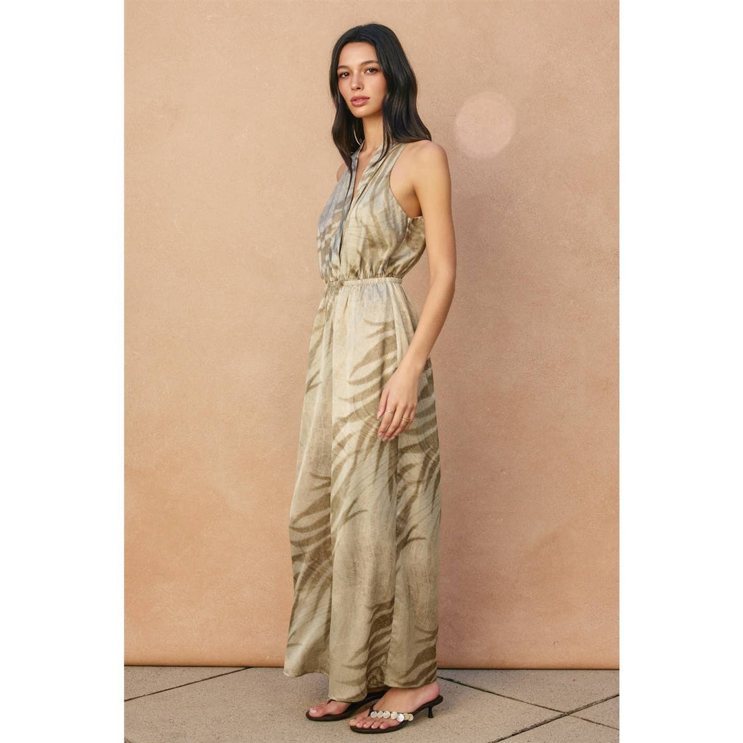 Tropical Leaf Halter Neck Jumpsuit
