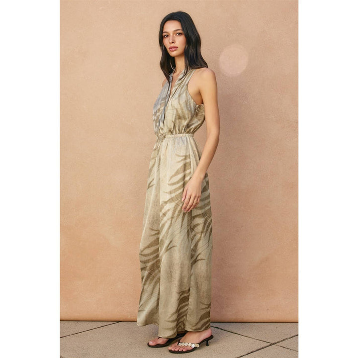 Tropical Leaf Halter Neck Jumpsuit