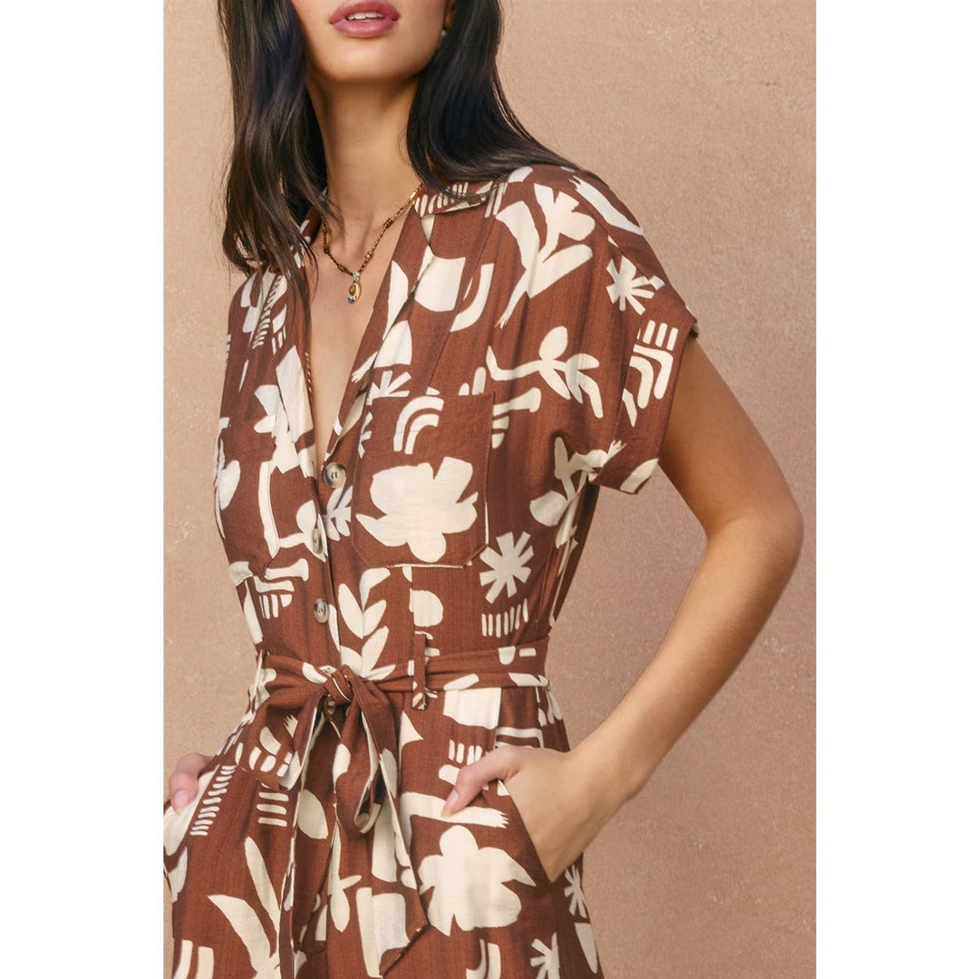 Sun & Clay Collared Button Front Jumpsuit