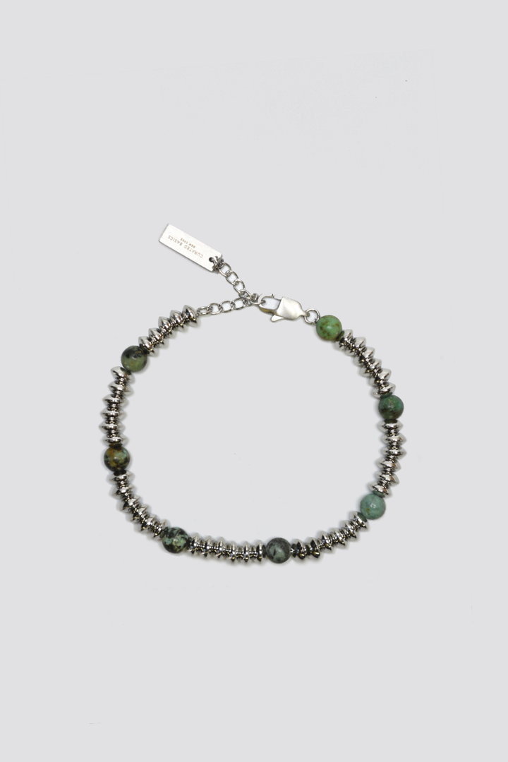 6mm African Turquoise + Steel Saucer Beaded Bracelet