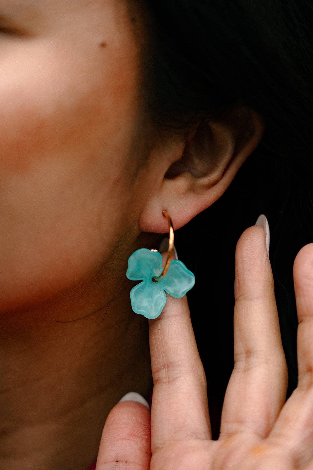 Magnolia Hoop Earrings - Aqua