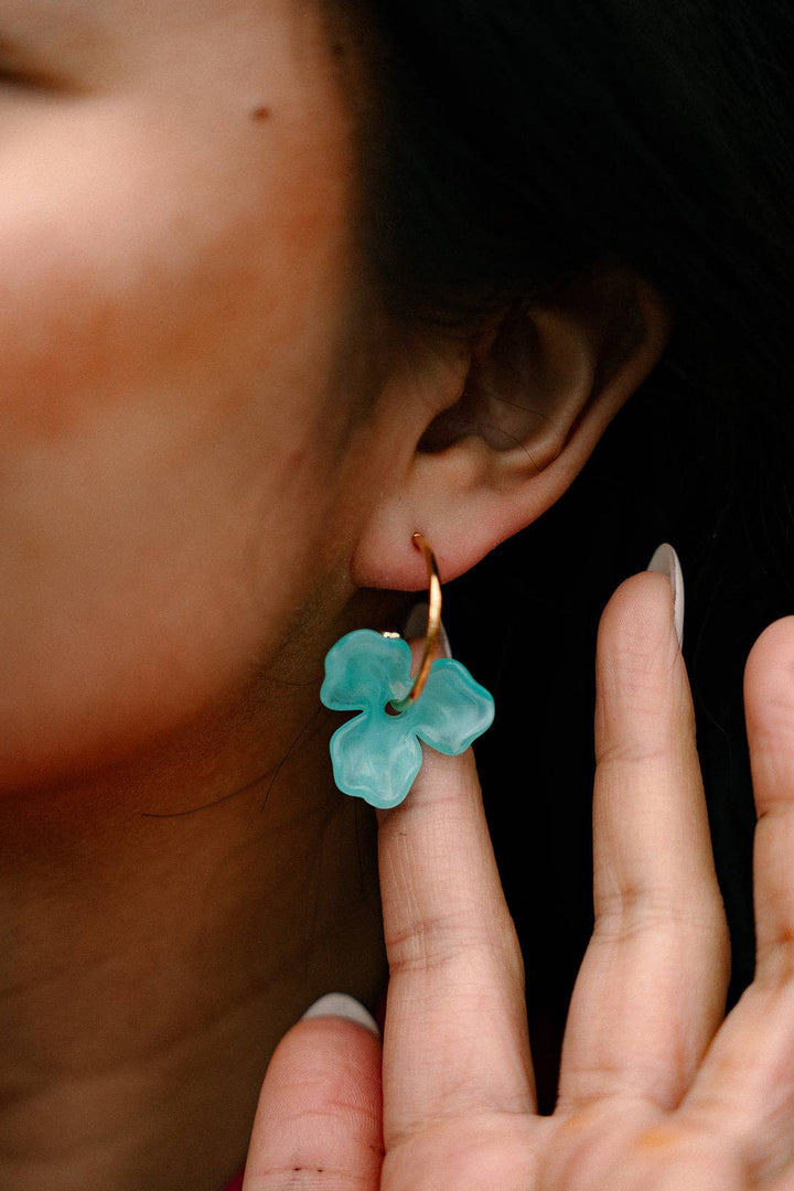 Magnolia Hoop Earrings - Aqua