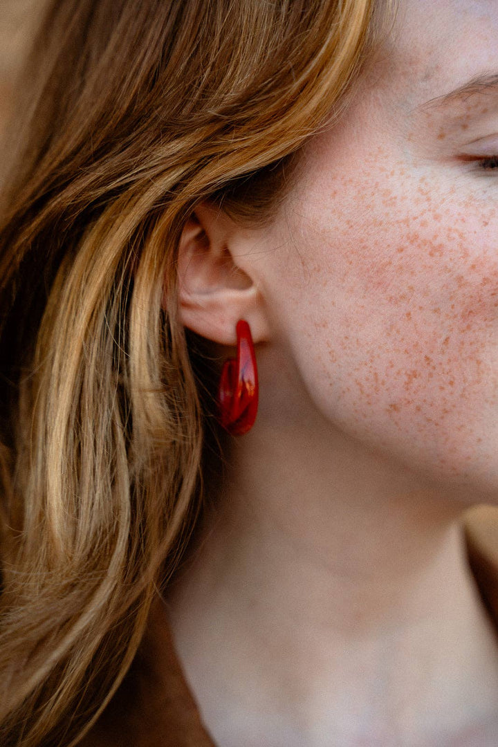 Julie Hoop Earrings- Crimson Red