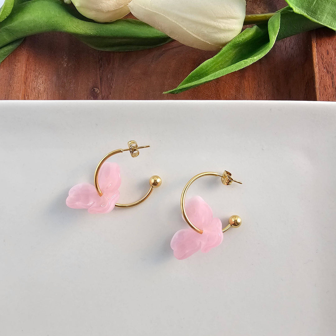 Magnolia Hoop Earrings - Pink