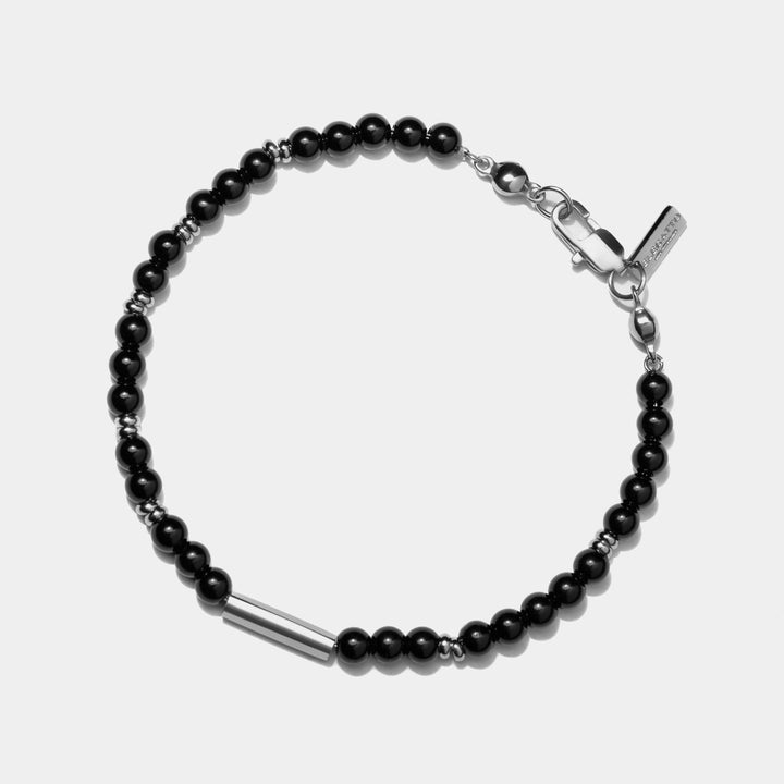 Onyx Beaded Bracelet With Stainless Steel Accents