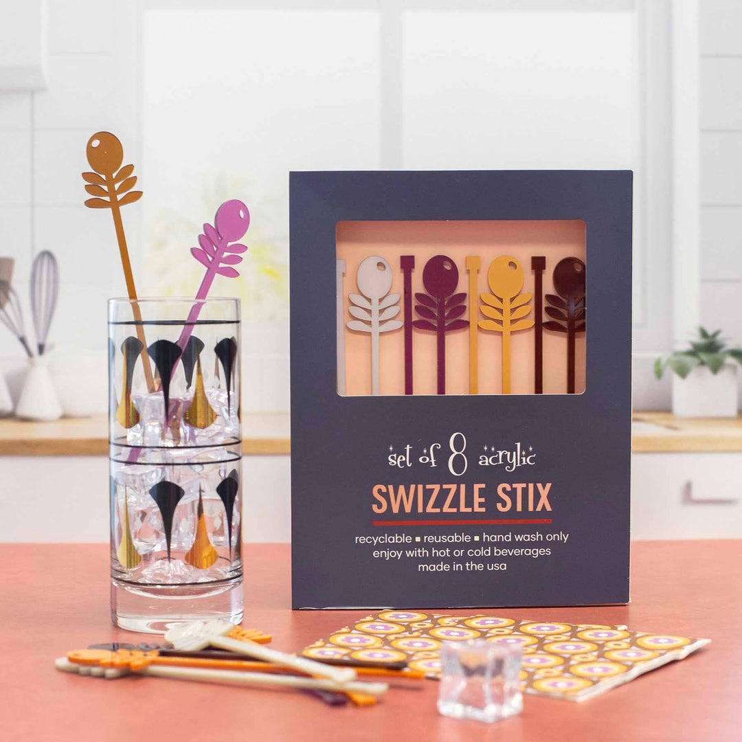 Purple Flower Acrylic Beverage Mixing Swizzle Stix