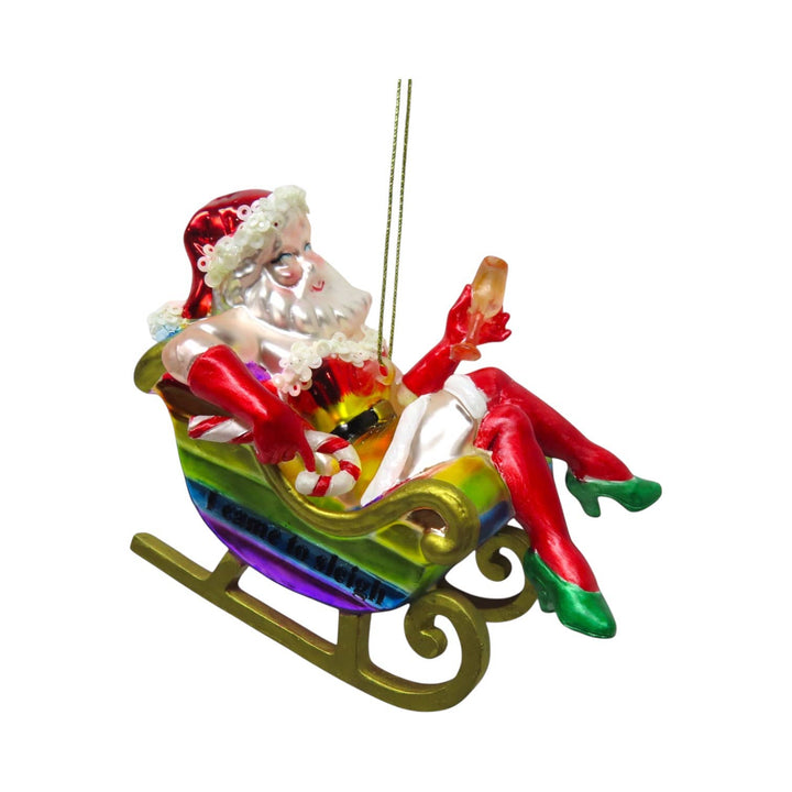 Santa w/Heels in Sleigh Ornament