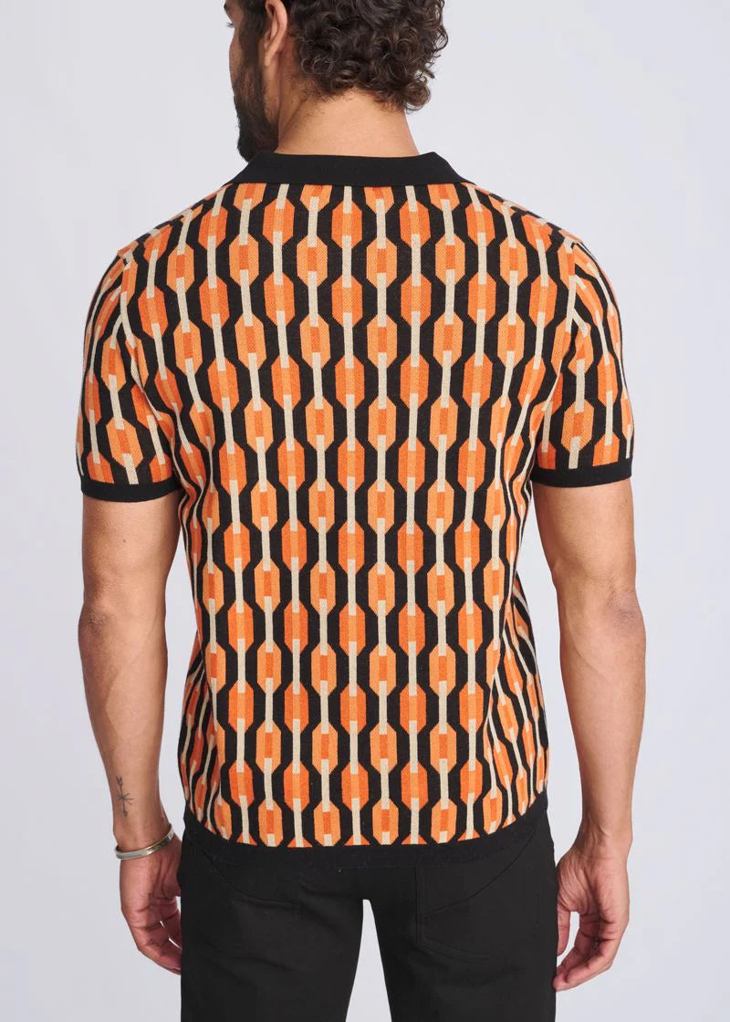 Retro Chains Jacquard Cotton 3-Button Knit Polo PM-16328