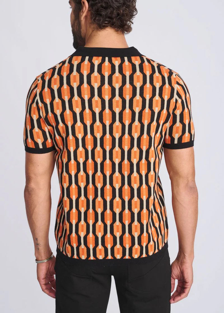 Retro Chains Jacquard Cotton 3-Button Knit Polo PM-16328