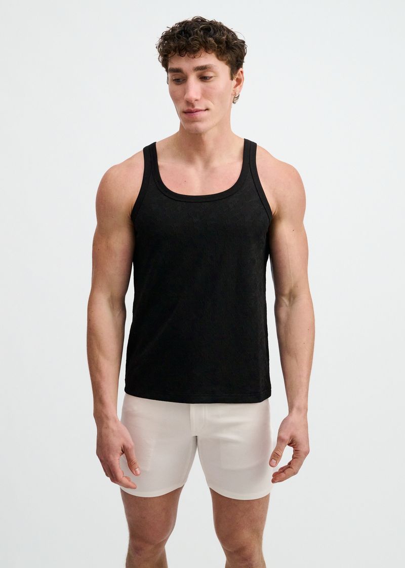 Black Stretch Floral Textured Knit Tank St-11140
