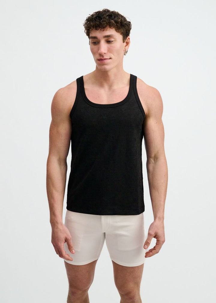 Black Stretch Floral Textured Knit Tank St-11140