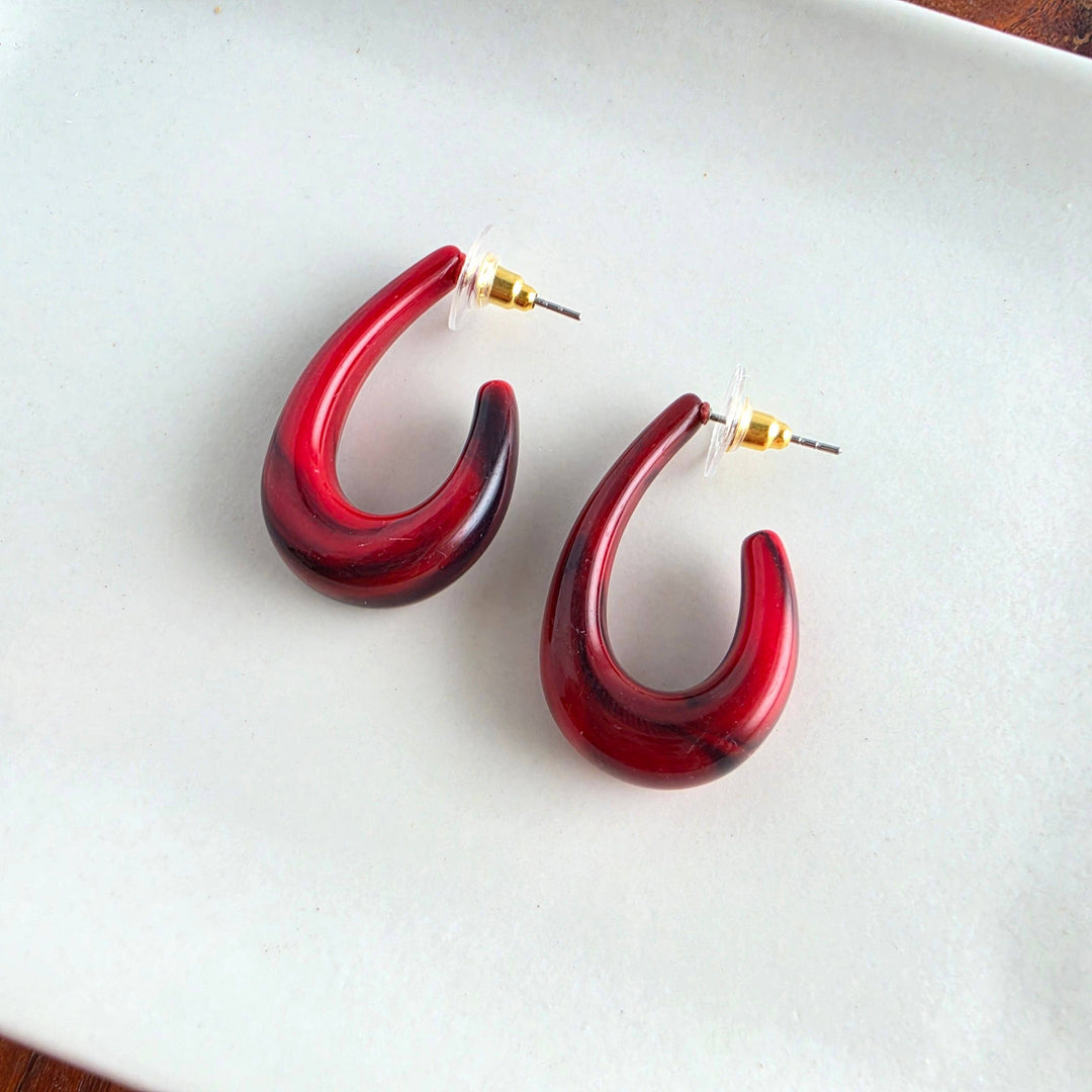 Julie Hoop Earrings- Crimson Red