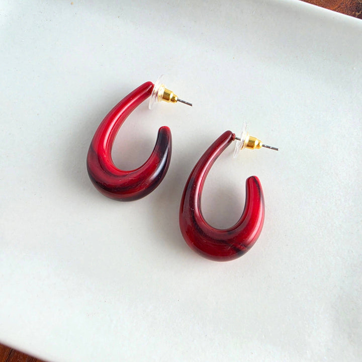Julie Hoop Earrings- Crimson Red