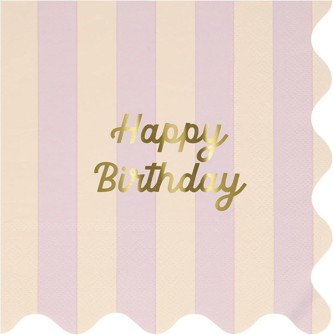 Stripe Happy Birthday Small Napkins (X 16)
