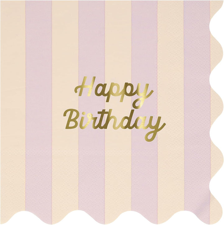 Stripe Happy Birthday Small Napkins (X 16)