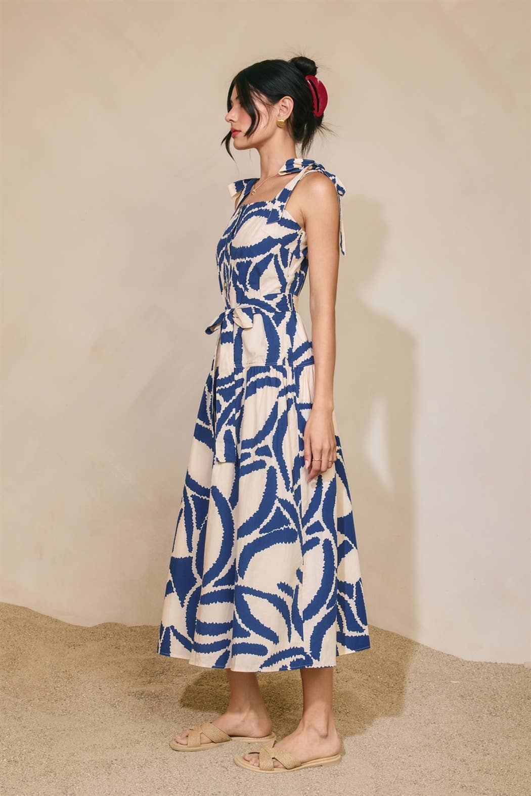Tide and Seek Button Down Midi Dress Set Sail
